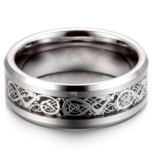 ✬ Унисекс пръстен Tungsten Celtic Dragon Silver ✬