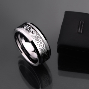 ✬ Унисекс пръстен Tungsten Celtic Dragon Silver ✬