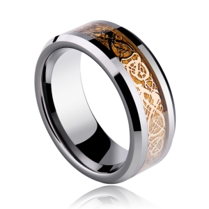 ✬ Унисекс пръстен Tungsten Celtic Dragon Gold ✬