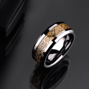 ✬ Унисекс пръстен Tungsten Celtic Dragon Gold ✬