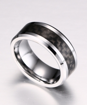 ✥ Пръстен Tungsten Carbide с черен карбон - Carbon Fiber 