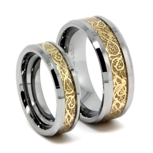  ♥ Комплект пръстени Tungsten Celtic Dragon Gold (+ гравиране) ♥