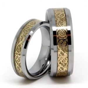  ♥ Комплект пръстени Tungsten Celtic Dragon Gold (+ гравиране) ♥
