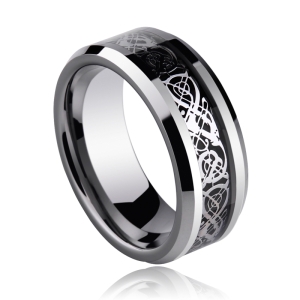 ✥ Унисекс пръстен Tungsten Celtic Dragon Silver - 10,5 (+ гравиране) ✥