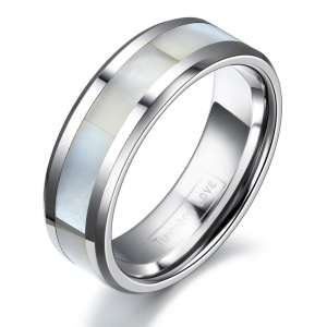 ✿ Унисекс пръстен с бял седеф Tungsten Shell White - 6,5 (+ гравиране) ✿
