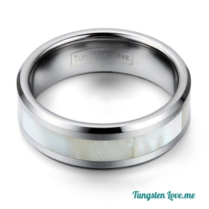✿ Унисекс пръстен с бял седеф Tungsten Shell White - 6,5 (+ гравиране) ✿