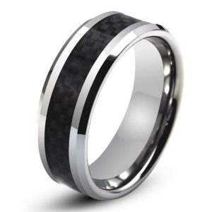 ✥ Пръстен Tungsten Carbide с черен карбон - Carbon Fiber 