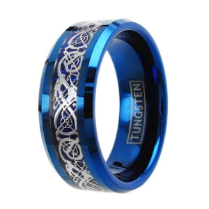 ✦ Унисекс пръстен Tungsten Celtic Dragon Blue (+ гравиране) ✦