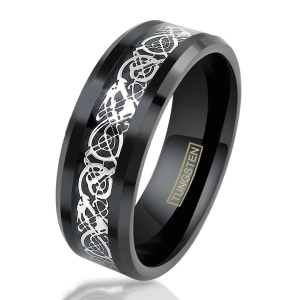 ✦ Унисекс пръстен Tungsten Celtic Dragon Black (+ гравиране) ✦