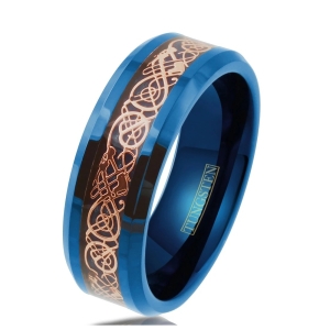 ✦ Унисекс пръстен Celtic Dragon Royal Blue Rose Gold (+ гравиране) ✦