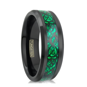 ✦ Унисекс пръстен Celtic Dragon Black Green Emerald (+ гравиране) ✦
