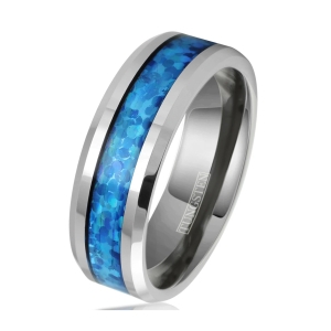 ✥ Унисекс пръстен Tungsten Blue Opal - 6 (+ гравиране)